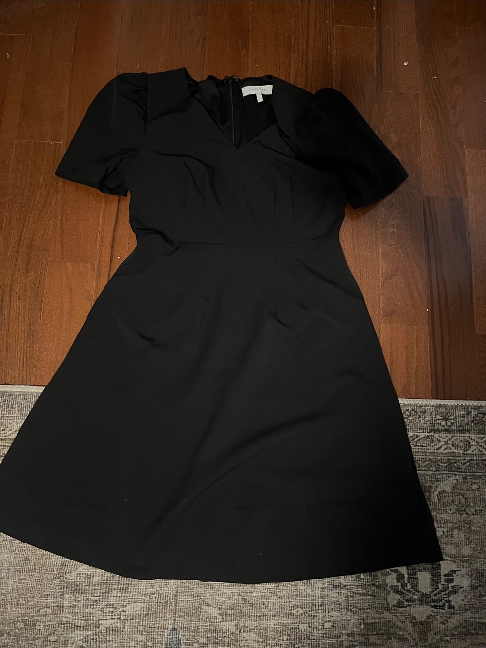 Lark & Ro Black A-Line Mini Dress with Puff Sleeves